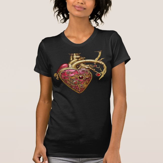 Steampunk Heart Anatomical Rubies och Gears T Shirt (Framsida)