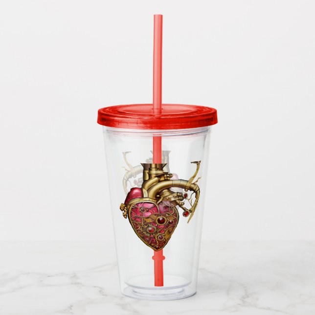 Steampunk Heart Anatomical Rubies och Gears Take Away Mugg (Framsida)