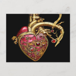 Steampunk Heart Anatomical Rubies och Gears Vykort