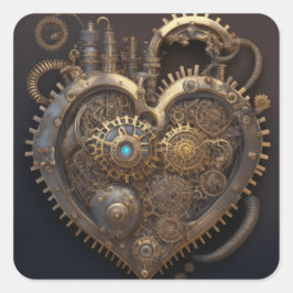 Steampunk Heart Copper Gears Bröllop Fyrkantigt Klistermärke