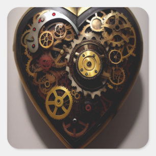 Steampunk Heart Fyrkantigt Klistermärke