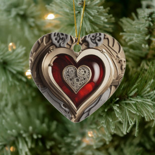 Steampunk Heart - Intricate Mechanical Kärlek Julgransprydnad Keramik