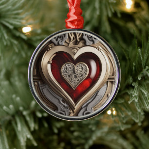 Steampunk Heart - Intricate Mechanical Kärlek Julgransprydnad Metall