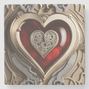 Steampunk Heart - Intricate Mechanical Kärlek Stenunderlägg