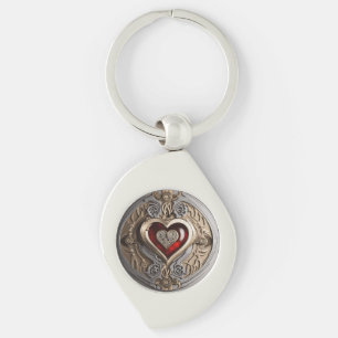 Steampunk Heart - Intricate Mechanical Kärlek Swirl Silverfärgad Nyckelring