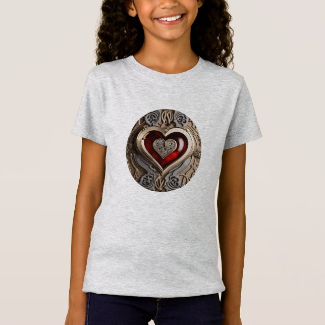 Steampunk Heart - Intricate Mechanical Kärlek T Shirt (Framsida)