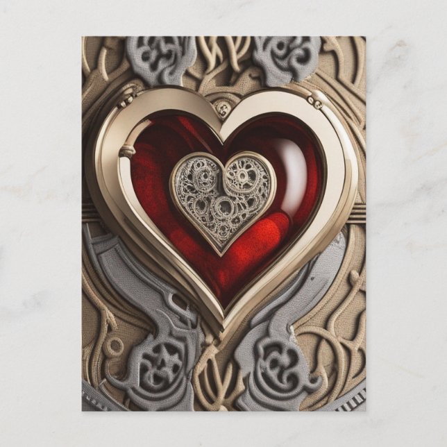 Steampunk Heart - Intricate Mechanical Kärlek Vykort (Framsida)