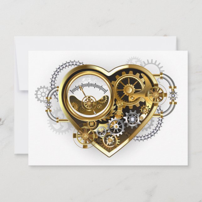 Steampunk Heart med en Manometer Anteckningskort (Framsida)