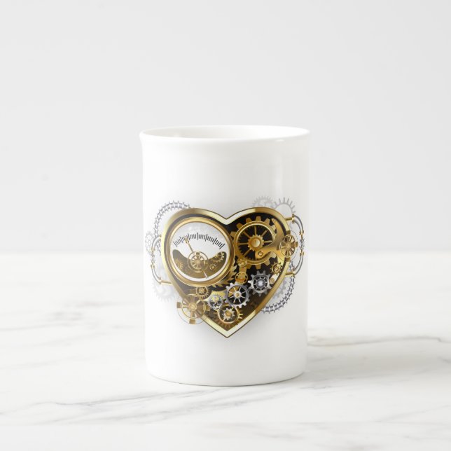 Steampunk Heart med en Manometer Benporslin Mugg (Framsidan)
