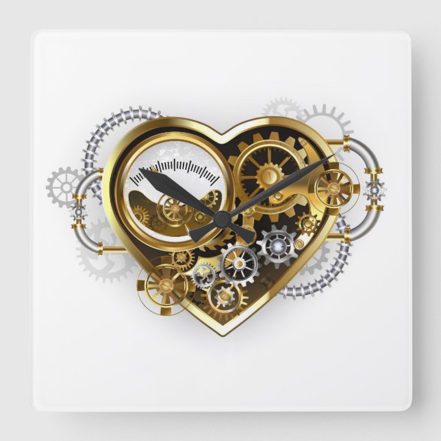 Steampunk Heart med en Manometer Fyrkantig Klocka (Framsida)