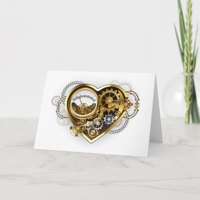 Steampunk Heart med en Manometer Helgkort (Framsida)