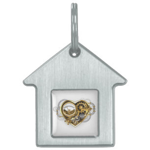 Steampunk Heart med en Manometer ID-bricka Husdjur