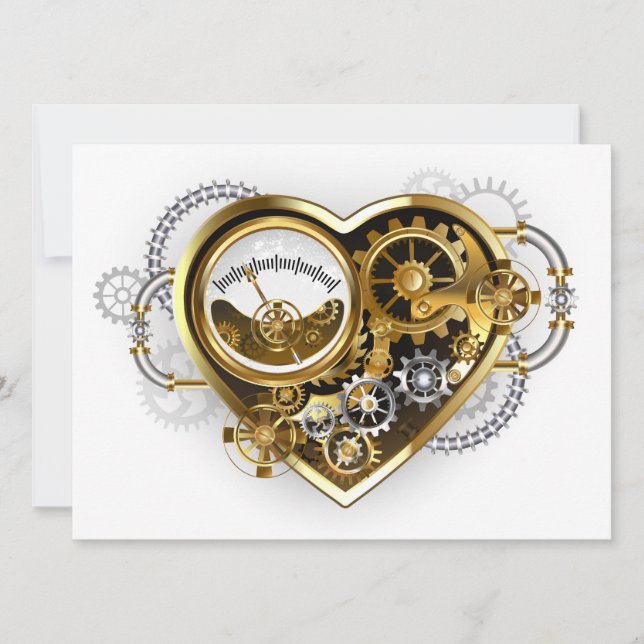 Steampunk Heart med en Manometer Inbjudningar (Framsida)