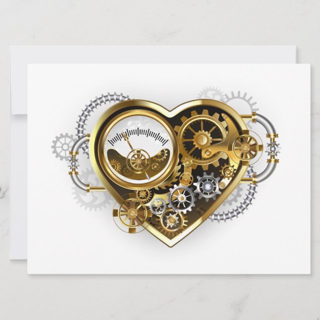 Steampunk Heart med en Manometer Inbjudningar (Framsida)