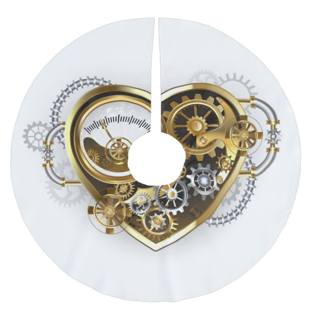Steampunk Heart med en Manometer Julgransmatta Borstad Polyester (Framsidan)