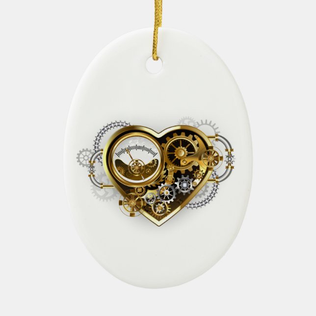 Steampunk Heart med en Manometer Julgransprydnad Keramik (Framsidan)