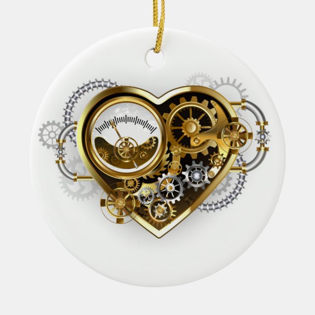 Steampunk Heart med en Manometer Julgransprydnad Keramik (Framsidan)