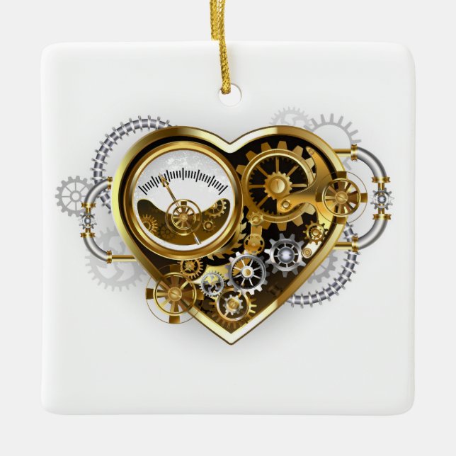 Steampunk Heart med en Manometer Julgransprydnad Keramik (Framsida)