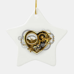 Steampunk Heart med en Manometer Julgransprydnad Keramik