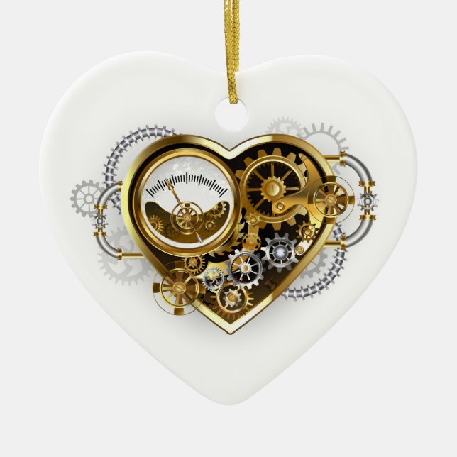 Steampunk Heart med en Manometer Julgransprydnad Keramik (Framsidan)