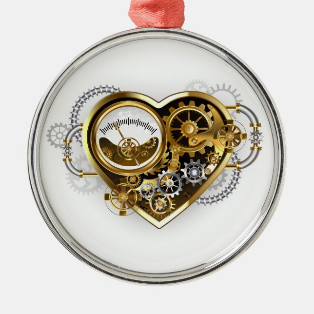 Steampunk Heart med en Manometer Julgransprydnad Metall (Framsidan)