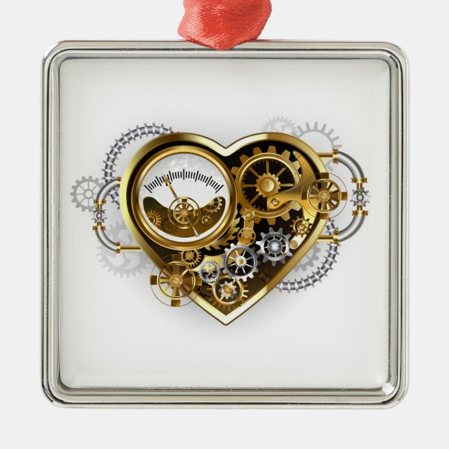 Steampunk Heart med en Manometer Julgransprydnad Metall (Framsidan)