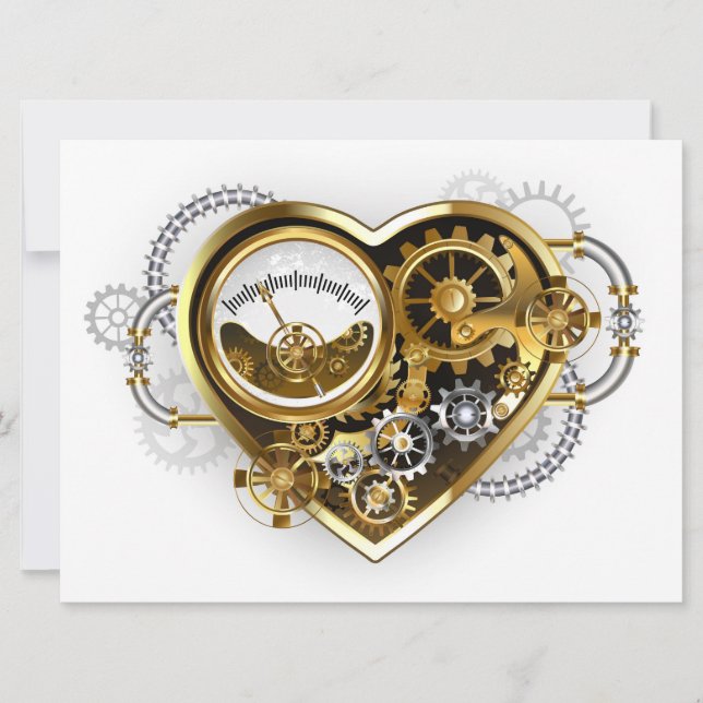 Steampunk Heart med en Manometer Julkort (Framsida)