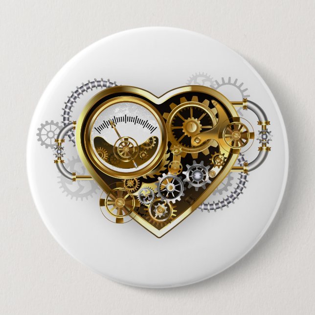 Steampunk Heart med en Manometer Knapp (Framsida)