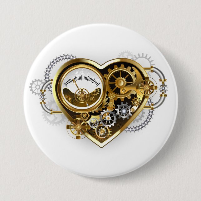 Steampunk Heart med en Manometer Knapp (Framsida)
