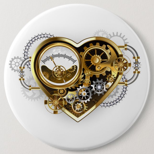 Steampunk Heart med en Manometer Knapp (Framsida)