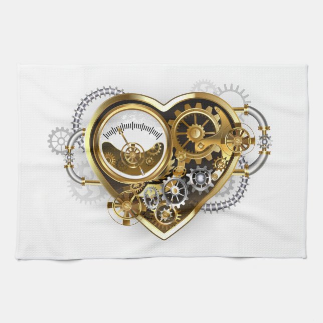 Steampunk Heart med en Manometer Kökshandduk (Horisontell)