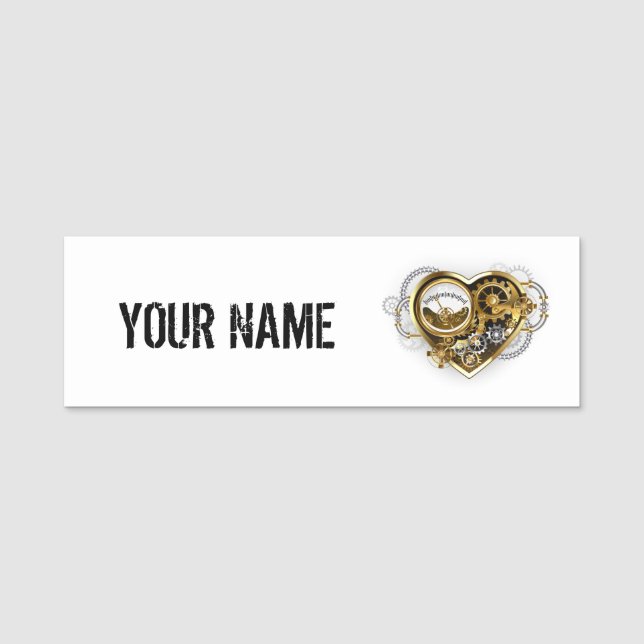 Steampunk Heart med en Manometer Namnbricka (Framsida)