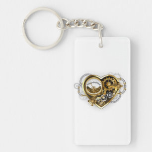 Steampunk Heart med en Manometer Nyckelring