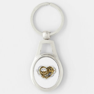 Steampunk Heart med en Manometer Ovalt Silverfärgad Nyckelring