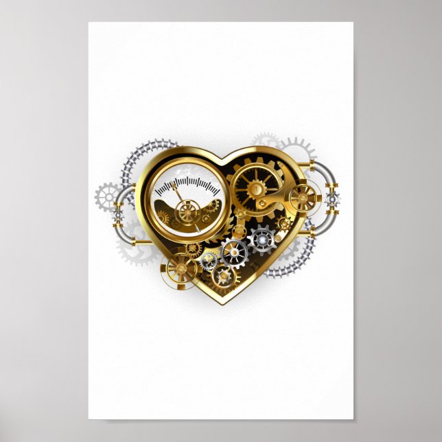 Steampunk Heart med en Manometer Poster (Framsidan)