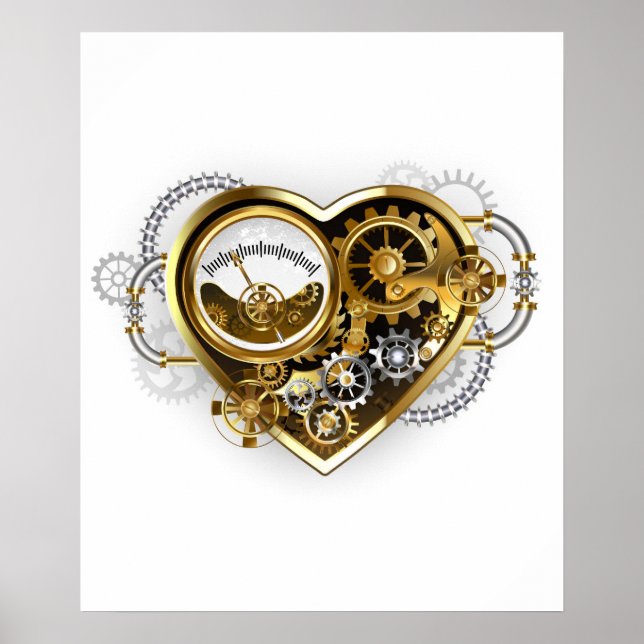 Steampunk Heart med en Manometer Poster (Framsidan)
