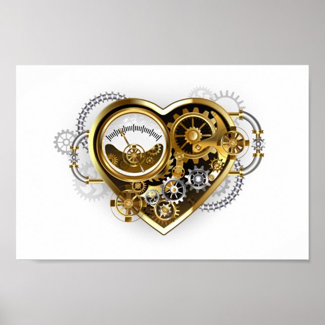 Steampunk Heart med en Manometer Poster (Framsidan)
