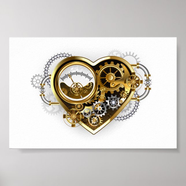 Steampunk Heart med en Manometer Poster (Framsidan)