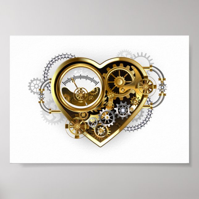 Steampunk Heart med en Manometer Poster (Framsidan)