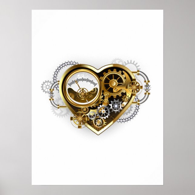 Steampunk Heart med en Manometer Poster (Framsidan)