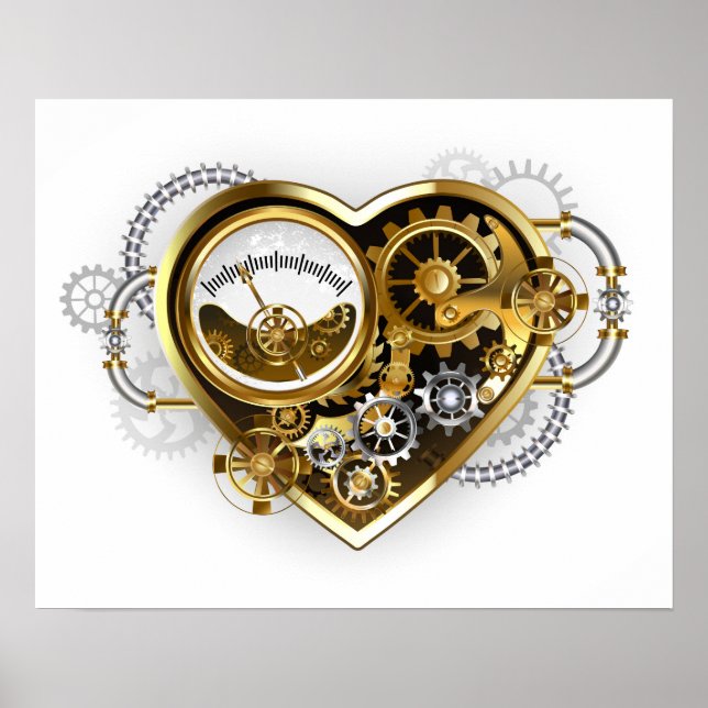 Steampunk Heart med en Manometer Poster (Framsidan)