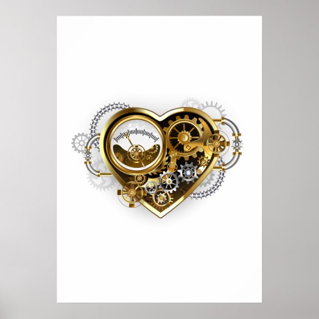 Steampunk Heart med en Manometer Poster (Framsidan)