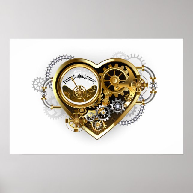 Steampunk Heart med en Manometer Poster (Framsidan)