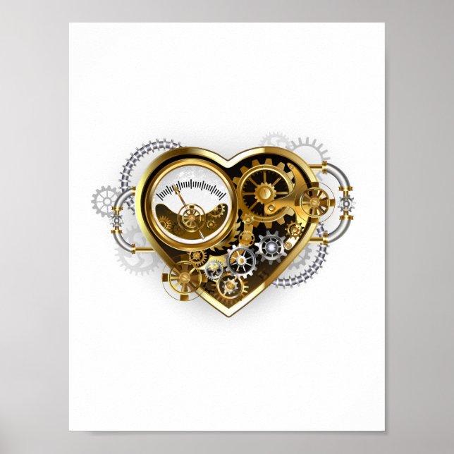 Steampunk Heart med en Manometer Poster (Framsidan)