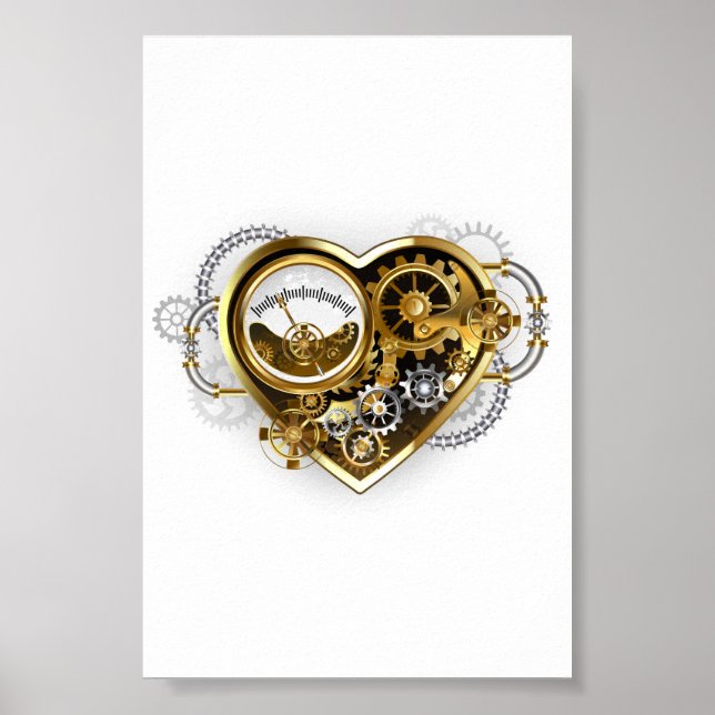 Steampunk Heart med en Manometer Poster (Framsidan)