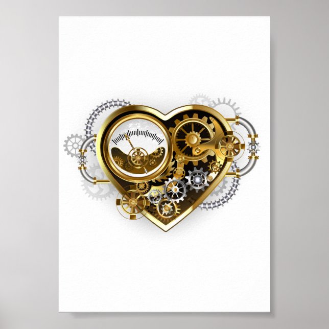 Steampunk Heart med en Manometer Poster (Framsidan)