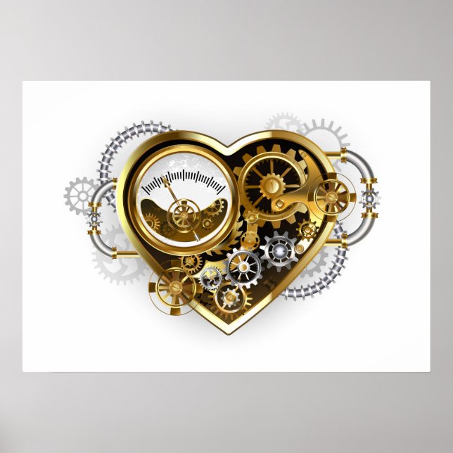 Steampunk Heart med en Manometer Poster (Framsidan)