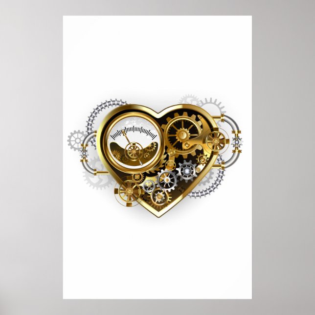 Steampunk Heart med en Manometer Poster (Framsidan)