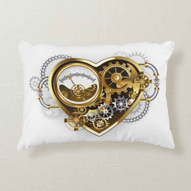 Steampunk Heart med en Manometer Prydnadskudde (Framsidan)