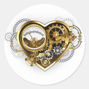 Steampunk Heart med en Manometer Runt Klistermärke